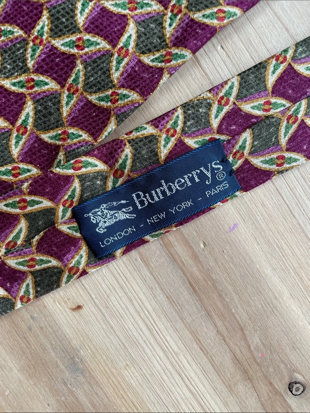 Burberry Green and Grape Geometric Silk Tie